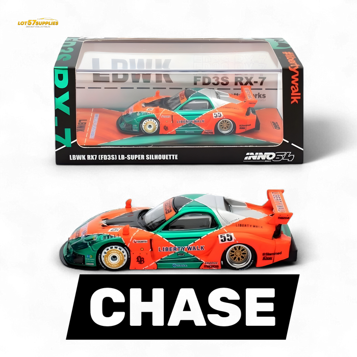 Inno64 CHASE Mazda RX-7 LBWK FD3S Orange/Green MDX 24' 1:64 - for just $199.99! 