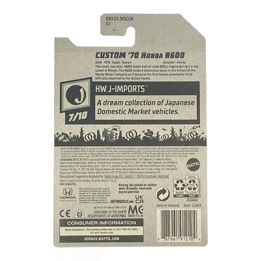 Hot Wheels Custom '70 Honda N600 - J-Imports Series 7/10 - for just $1.79! 