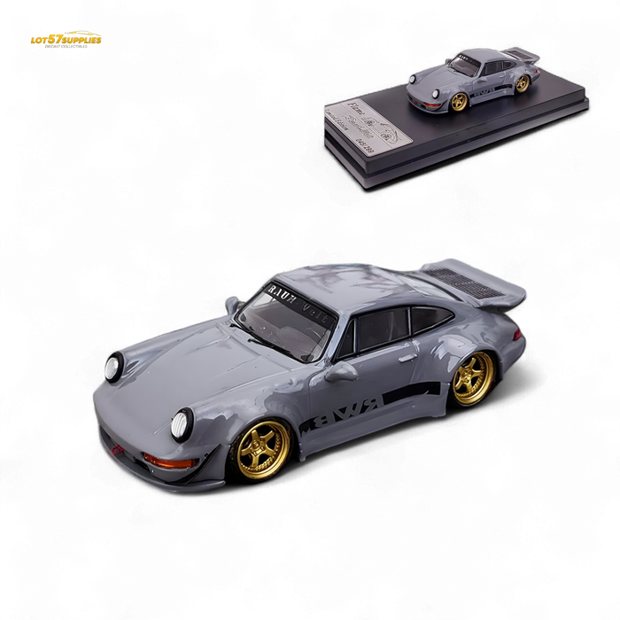Flame Porsche 964 RWB Whale Tale in Cement Gray 1:64 - for just $32.99! 