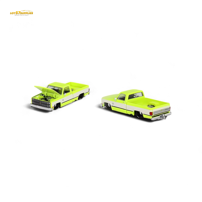 Mini GT x Kaido House Chevrolet Silverado FLO YELLOW 1:64 KHMG112 - for just $26.99! 