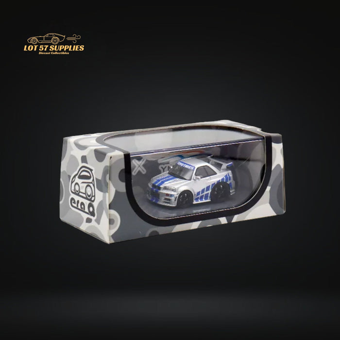 YM model X QCAR Skyline R34 Silver Blue F&F Livery Resin 1:64 - for just $64.99! 