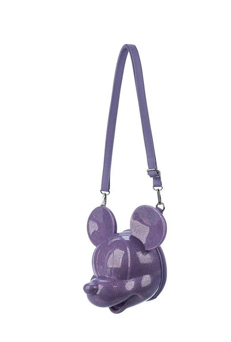 Disney Parks Mickey Mouse Loungefly Molded Head Purple Glitter Crossbody - for just $72.95! 