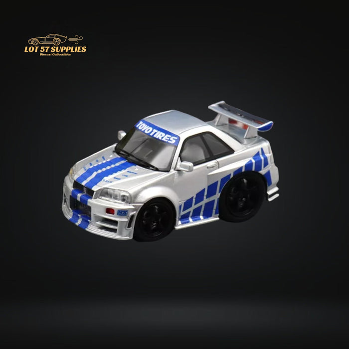 YM model X QCAR Skyline R34 Silver Blue F&F Livery Resin 1:64 - for just $64.99! 