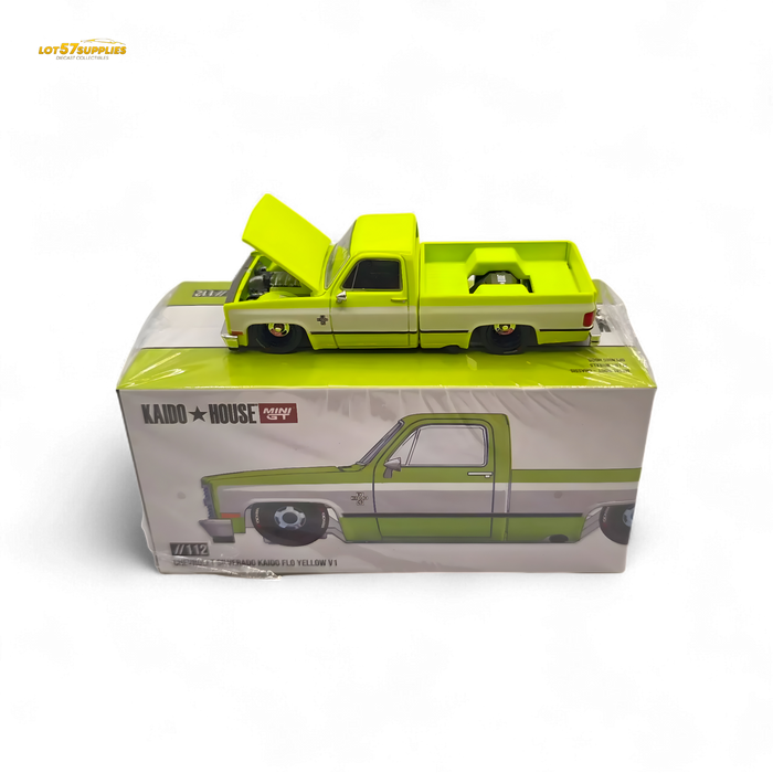 Mini GT x Kaido House Chevrolet Silverado FLO YELLOW 1:64 KHMG112 - for just $26.99! 