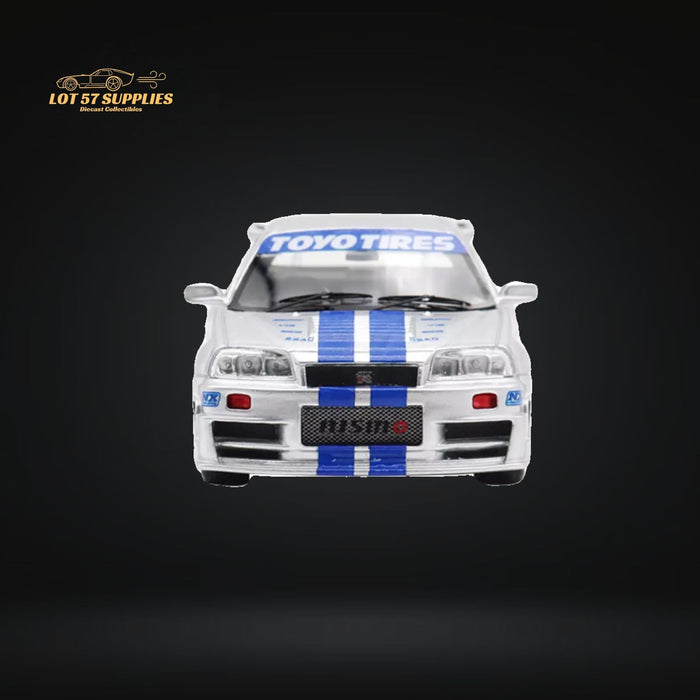 YM model X QCAR Skyline R34 Silver Blue F&F Livery Resin 1:64 - for just $64.99! 