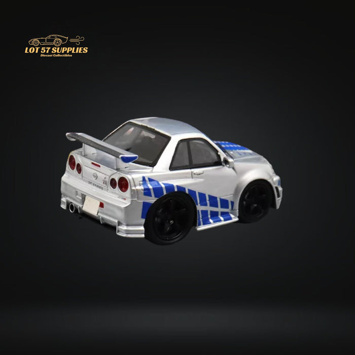 YM model X QCAR Skyline R34 Silver Blue F&F Livery Resin 1:64 - for just $64.99! 