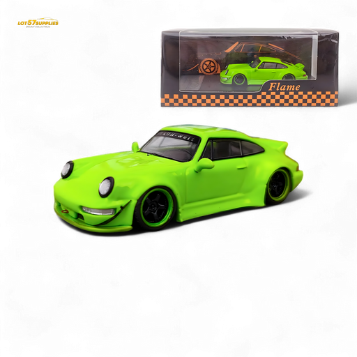 Flame Porsche 964 RWB Ducktail in Fluorescent Green 1:64 - for just $32.99! 
