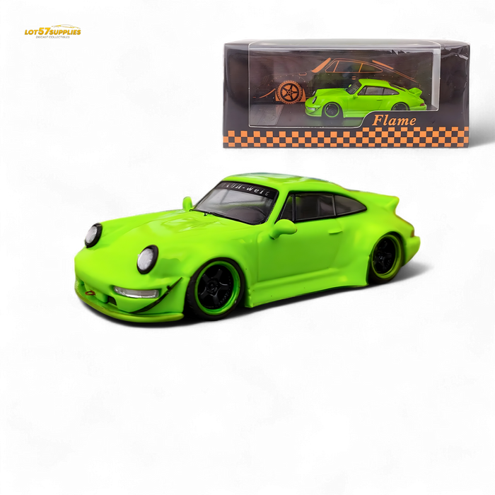 Flame Porsche 964 RWB Ducktail in Fluorescent Green 1:64 - for just $32.99! 