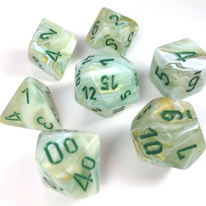 Chessex: Polyhedral Marble Dice sets - 10mm - Green / Dark Green - for just $5.98! 