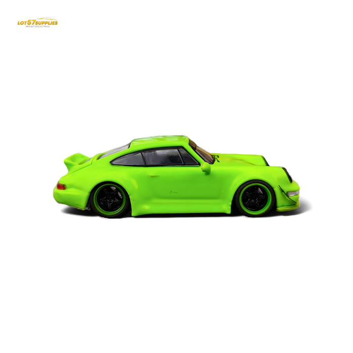 Flame Porsche 964 RWB Ducktail in Fluorescent Green 1:64 - for just $32.99! 
