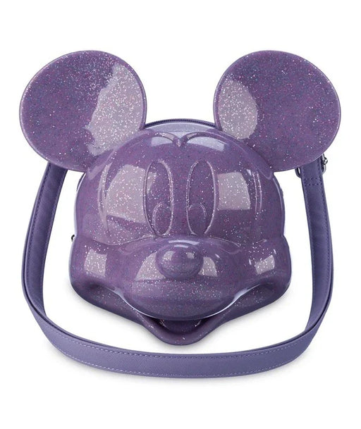Disney Parks Mickey Mouse Loungefly Molded Head Purple Glitter Crossbody - for just $72.95! 