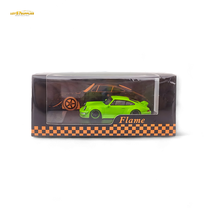 Flame Porsche 964 RWB Ducktail in Fluorescent Green 1:64 - for just $32.99! 