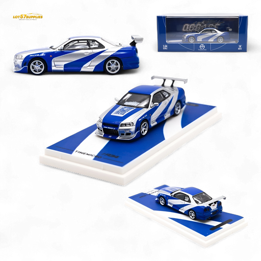 TimeMicro Skyline GT-R R34 Blue Silver 1:64 - for just $29.99! 