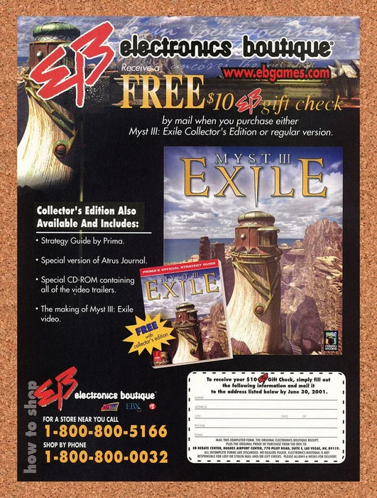 2001 Myst III Exile PC Original EB Games Ad - for just $17.99! 