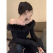 Off Shoulder Plush Trim Top – Y2K E-Girl Slim Fit Autumn Pullover - for just $32.95! 