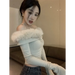 Off Shoulder Plush Trim Top – Y2K E-Girl Slim Fit Autumn Pullover - for just $32.95! 