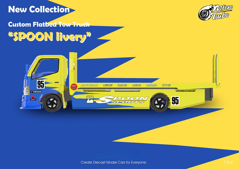 MicroTurbo HINO 300 Custom Flatbed Tow Truck Spoon Livery 1:64 - for just $52.99! 