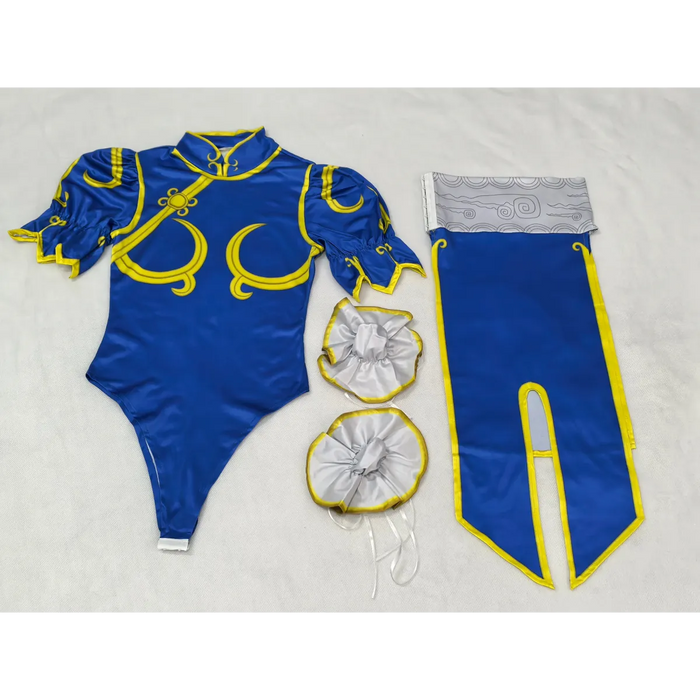 Chun Li Cosplay Costume – Street Fighter Blue Cheongsam Set with Headdress - for just $63.95! 