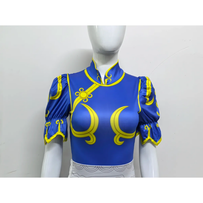 Chun Li Cosplay Costume – Street Fighter Blue Cheongsam Set with Headdress - for just $63.95! 