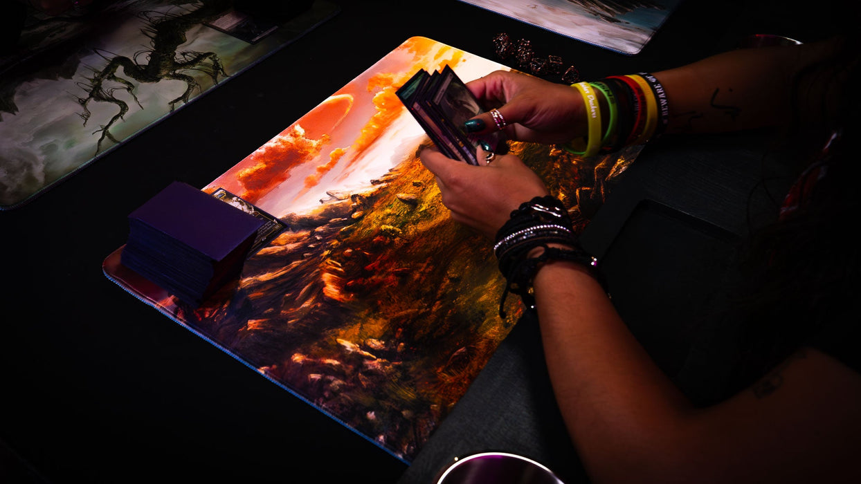 "Sunspire Plains" —  Fallen Lands Playmat by Carlos Balarezo - for just $39.95! 