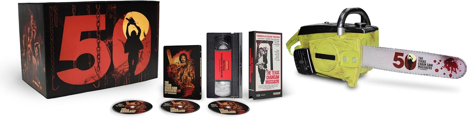 The Texas Chain Saw Massacre - 50th Anniversary Chainsaw Edition (4K Ultra HD + Blu-ray + VHS) - for just $139.99! 