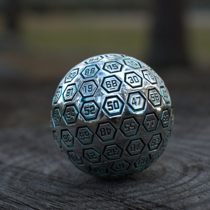 The Orb D100 -  Aqua and Silver Metal Die - Just $39.99! Shop now at Retro Gaming of Denver