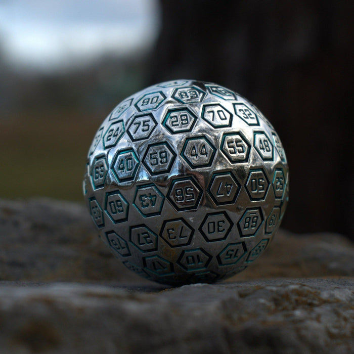 The Orb D100 -  Aqua and Silver Metal Die - Just $39.99! Shop now at Retro Gaming of Denver