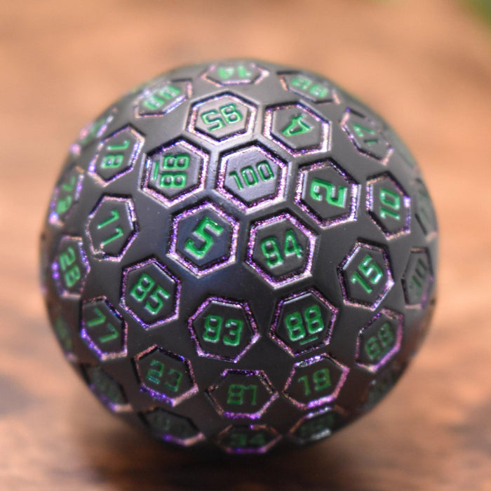 The Orb D100 -  Purple, Green, and Black Metal Die - Just $39.99! Shop now at Retro Gaming of Denver