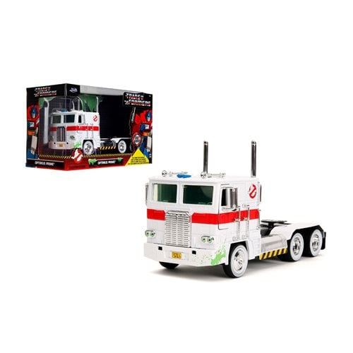 Transformers G1 Optimus Prime Big Rig with Ghostbusters Ecto-1 Graphics 1:24 Scale Die-Cast Metal Vehicle - for just $30.99! 
