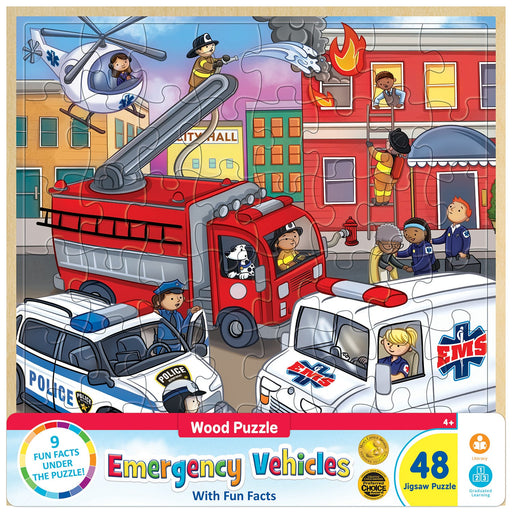 Wood Fun Facts - Emergency Vehicles 48 Piece Wood Jigsaw Puzzle - Just $12.99! Shop now at Retro Gaming of Denver