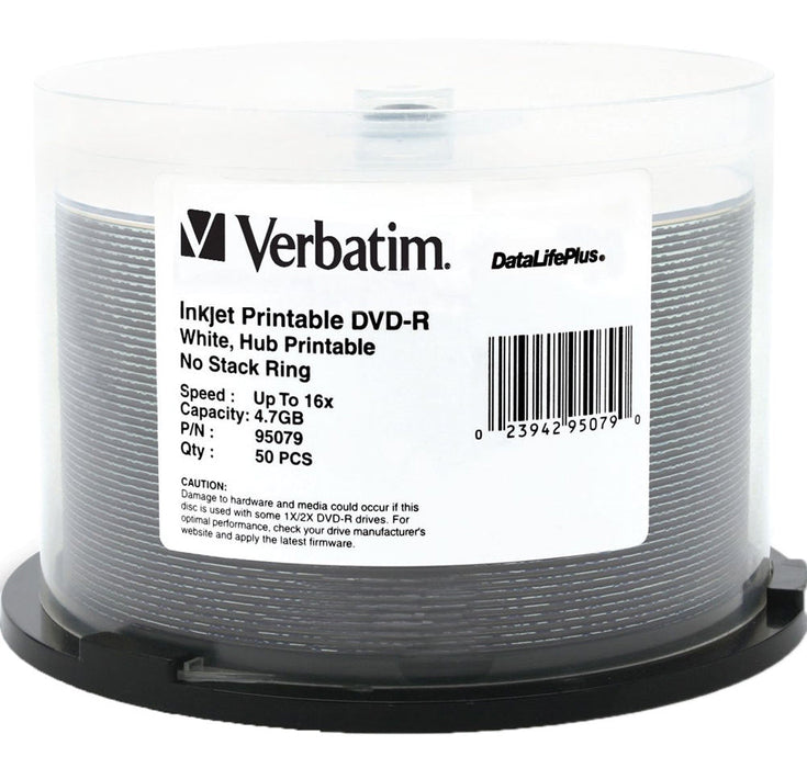 Verbatim 16X DVD-R 4.7GB White Inkjet Hub Printable [Discontinued] - for just $23.95! 