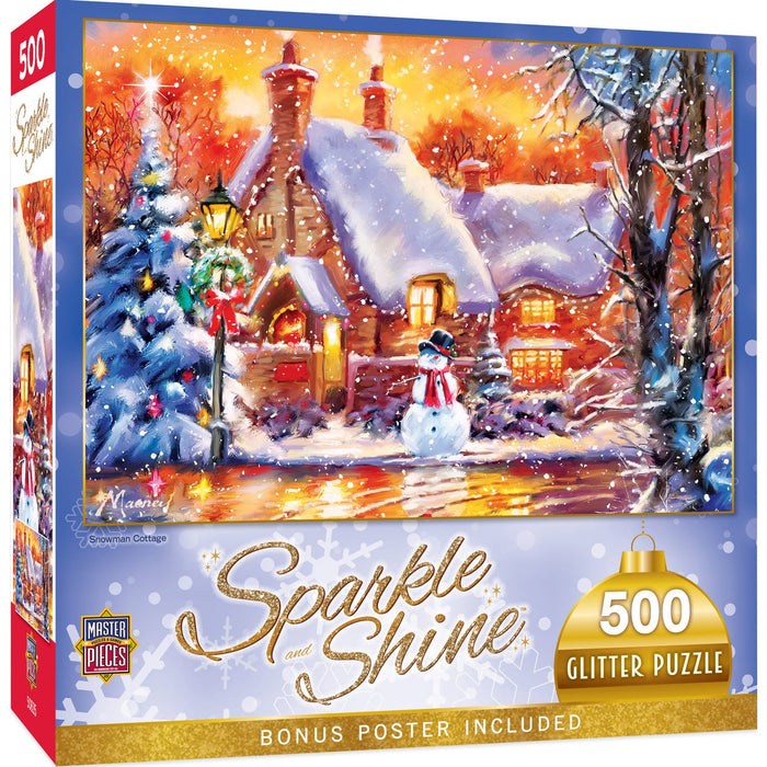 Sparkle & Shine - Snowman Cottage 500 Piece Glitter Jigsaw Puzzle - Just $14.99! Shop now at Retro Gaming of Denver