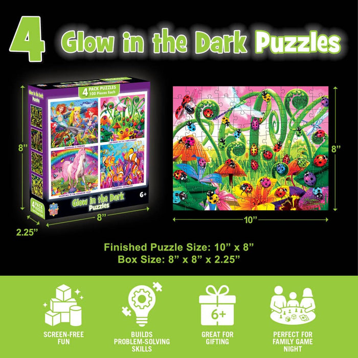 Glow in the Dark 100 Piece Jigsaw Puzzles - 4-Pack V1 - for just $14.99! 