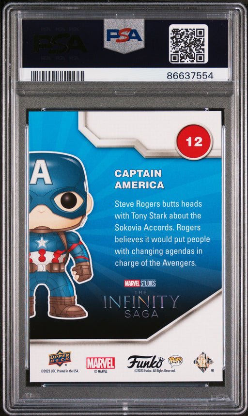 2023 UPPER DECK FUNKO POP MARVEL  CAPTAIN AMERICA PLATINUM #12  PSA 10 - for just $54! 