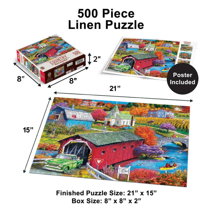 Country Escapes - Hill Village Covered Bridge 500 Piece Jigsaw Puzzle - for just $14.99! 