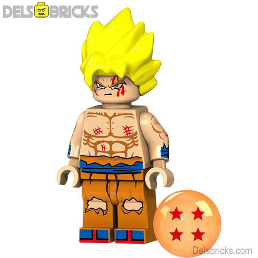 Goku Super Saiyan Yellow Hair Battle Damage Dragon Ball Z Minifigure (Lego-Compatible Minifigures) - Premium Minifigures - Just $4.99! Shop now at Retro Gaming of Denver