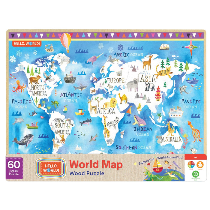 Hello, World! - World Map 60 Piece Wood Jigsaw Puzzle - for just $9.99! 