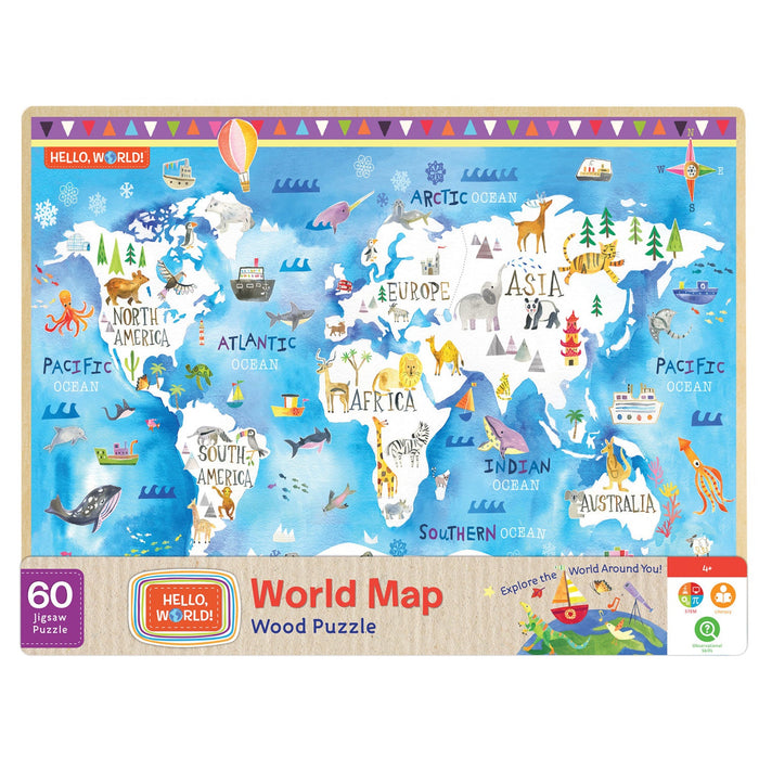 Hello, World! - World Map 60 Piece Wood Jigsaw Puzzle - Just $16.99! Shop now at Retro Gaming of Denver