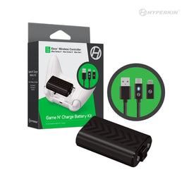 View of item and packaging of Game N' Charge Battery Kit (Black) For Xbox Series X® / Xbox Series S®/ Xbox One