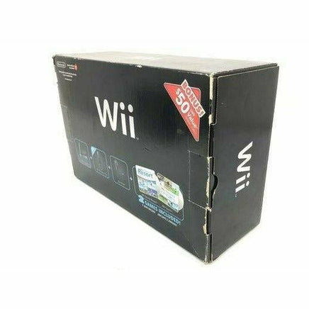 Box view back side of Black Nintendo Wii Console Wii Sports/Sports Resort Combo