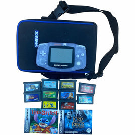 View of all items included with Glacier Gameboy Advance System (10 - Game Bundle)