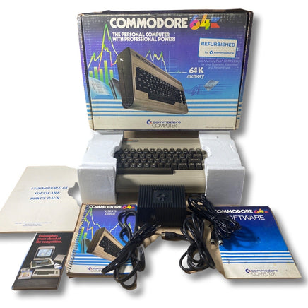 Front view of all items included with Commodore 64 System