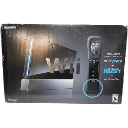 Box view of Black Nintendo Wii Console Wii Sports/Sports Resort Combo
