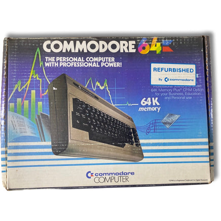 Front view of original box included with Commodore 64 System