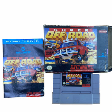 Front view of all items with Super Off Road for SNES