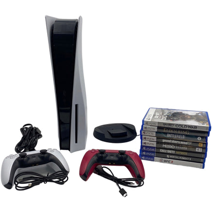 View of complete bundle with games system and controllers