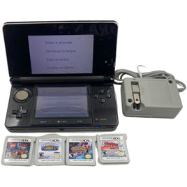View of all included with Nintendo 3DS Cosmo Black - Nintendo 3DS (4 Game Bundle)